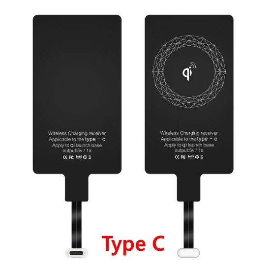 

Factory price mini Qi charging mobile phone Universal type-C Wireless Charger type c Receiver charging card, Black