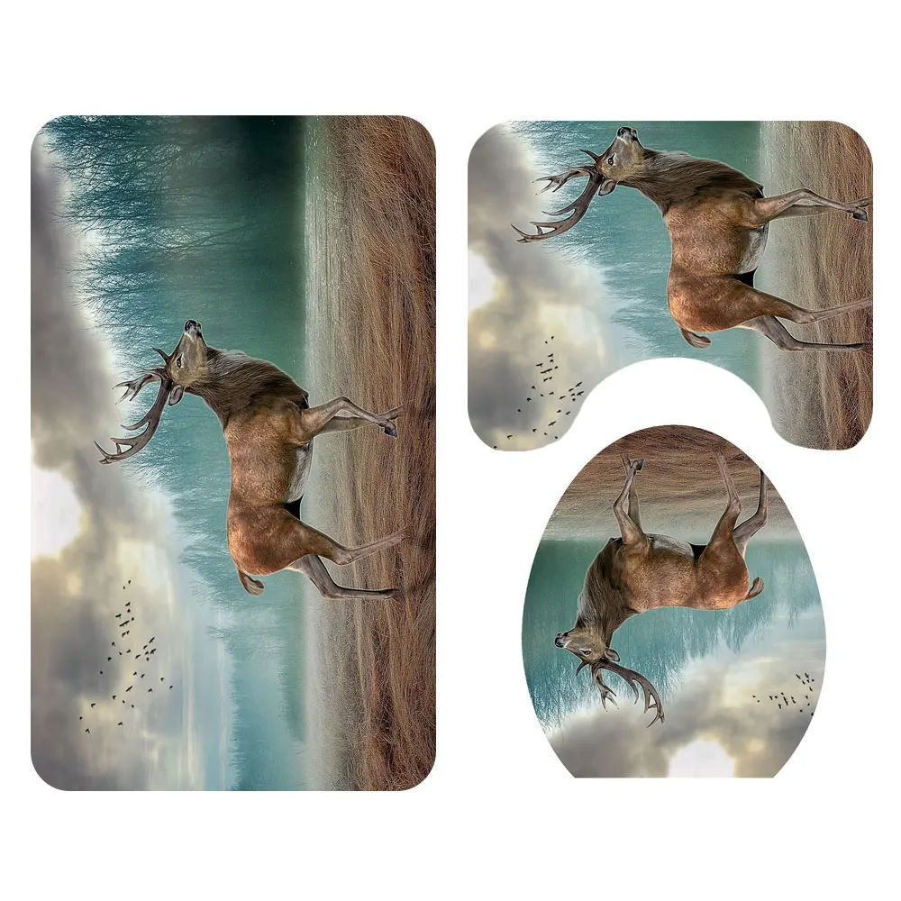 Amazon best sell Deer 3d print designer  shower curtain and Rug