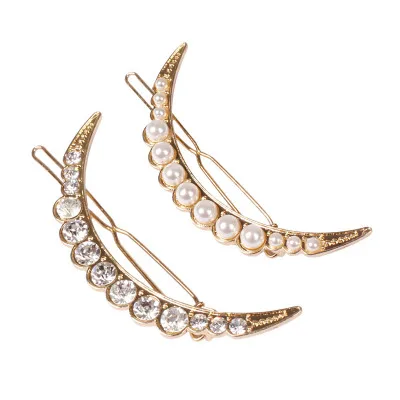 

New style Crescent gold pearl bright rhinestone hairl clip, Golden /silver