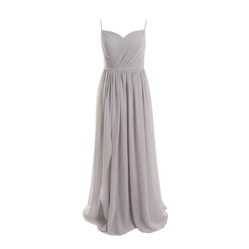 

Floor Length Spaghetti Straps Sweetheart Chiffon Grey Goddess Bridesmaid Dresses With Slit And Cowl Back made to order dress