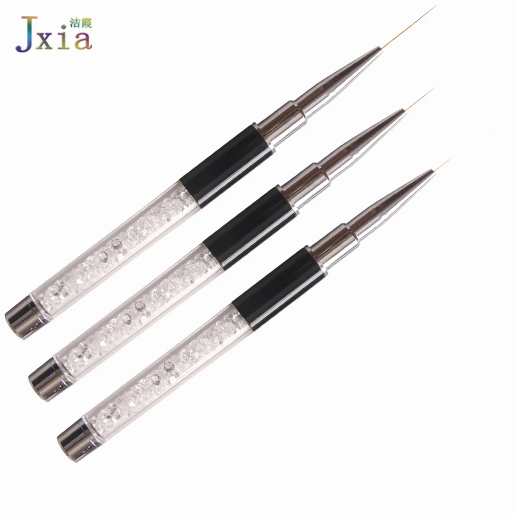 

Black Metal Handle Clear Rhinestone Decoration Fine Nail Art Liner Brush, Blaclk