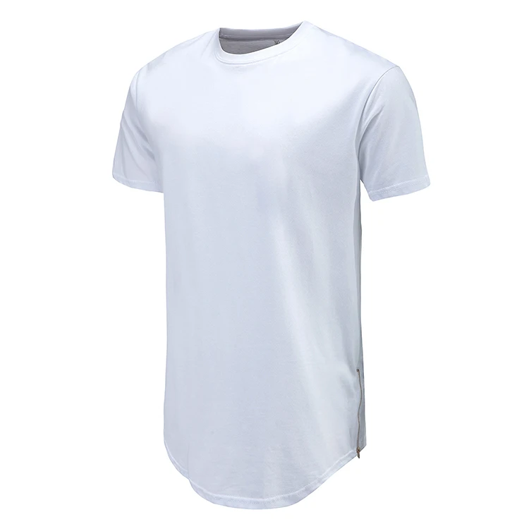 

Men Casual T-Shirt Curve Hem Side With Zipper Short Sleeve Long line T Shirt, Custom color