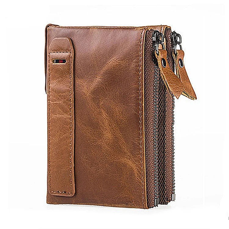 

New Fashion Genuine Leather Purse Men Wallet With Zip Pocket, Black,brown