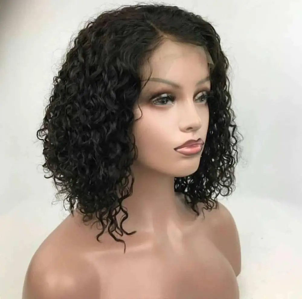 

Short Lace front Human Hair Wigs With Baby Hair Brazilian Remy curly Wavy Wigs for women