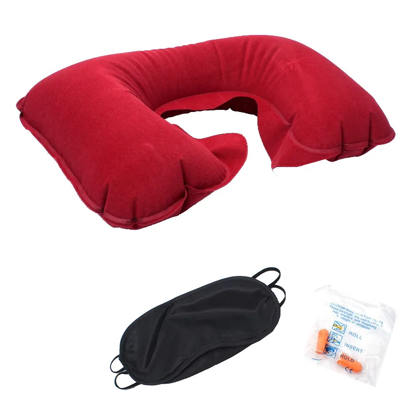 

Travel Gift Set Earplug And Eye Mask U Shape Inflatable Rest Neck Black Pillow, Colors