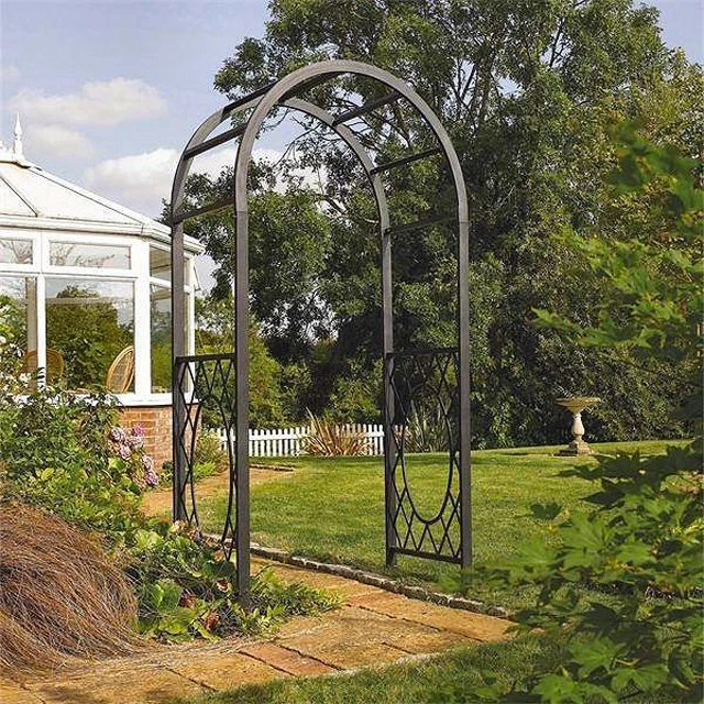Unique vintage economical type wrought iron metal wedding garden arch with gate for plants climbing
