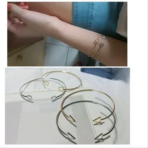 

Hollow Triangle Square Geometric Opening Alloy Bangle Bracelet, Gold,silver