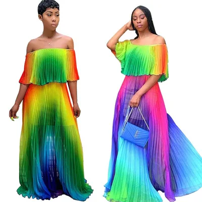 Rainbow  Sexy Beach Boho Dress Women  Party Dress Summer O Neck Sleeveless Bandage Maxi Dress Coldker