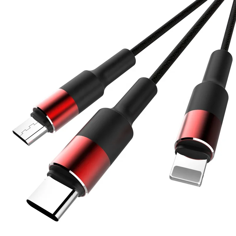 

MOXOM 3 in 1 Design USB Data Cable 1.5M High Quality Aluminum Alloy TPE Mobile Phone Cable, Red/gold