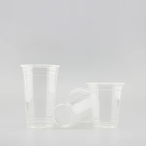 Image of Compostable Biodegradable PLA Transparent Plastic Cold Drinking Cup with Lid
