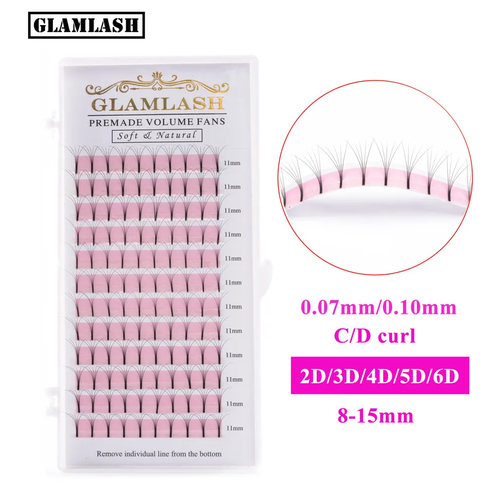 

GLAMLASH 2D 3D 4D 5D 6D Long Stem Lash Premade Russian Volume Fans Mink Eyelashes Premade Eyelash Extensions Makeup