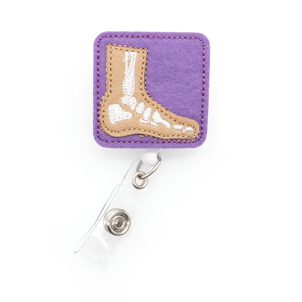 

purple foot nurse ID badge holder reel clip felt medical, As picture