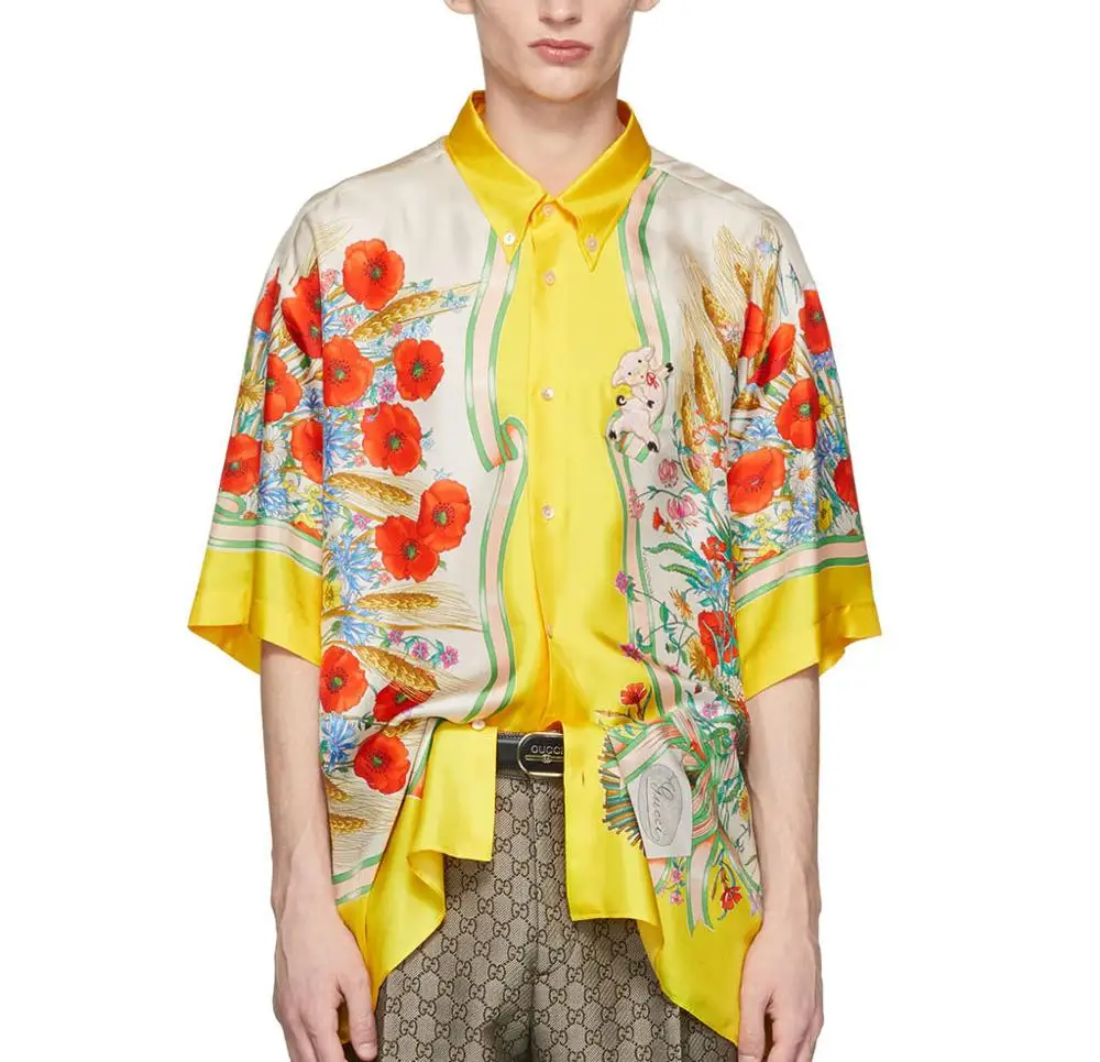 

OEM Service Custom Fashion mens casual Yellow & White Flowers short sleeve plus size shirts for men, As our picture show or any colors you want