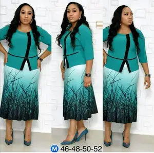 2019 L-3XL Cropped sleeve print mid-length dress African mother dress
