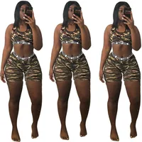 

women's sexy camouflage crop top and skinny shorts two pieces set C2048