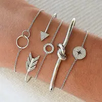

5pc/set Bohemian Arrow Knot Compass Cuff Bangle Bracelets Women Girls Rhinestone Crystal Gold Silver Bracelets Sets Jewelry Gift