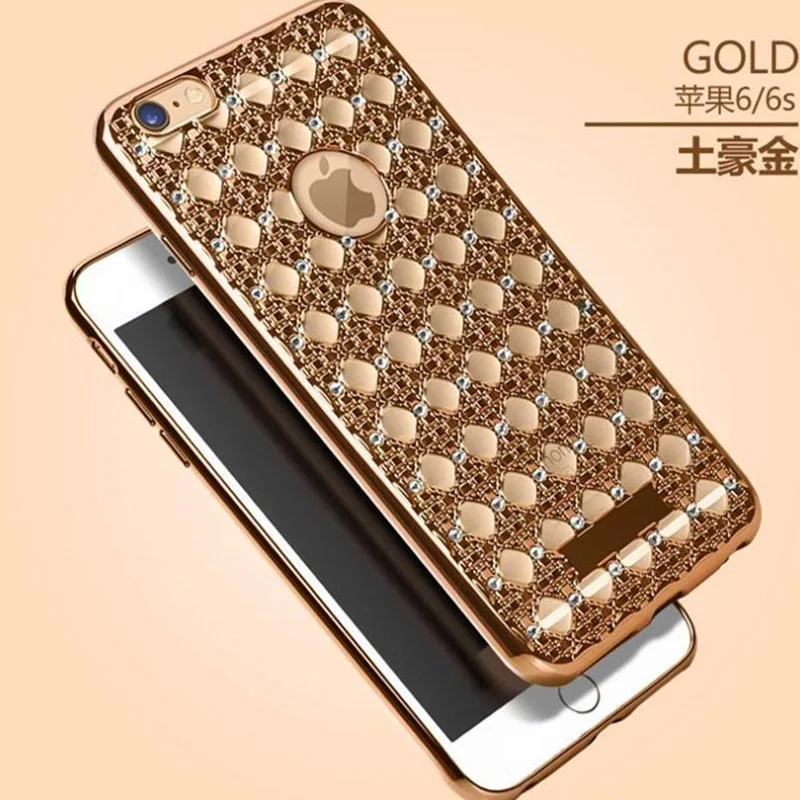 

Stock electroplate Soft TPU diamond mobile phone case cover Rhinestones for iphone 6 6 plus case and for iphone 7 7 plus, Gold;rose gold;silver;black