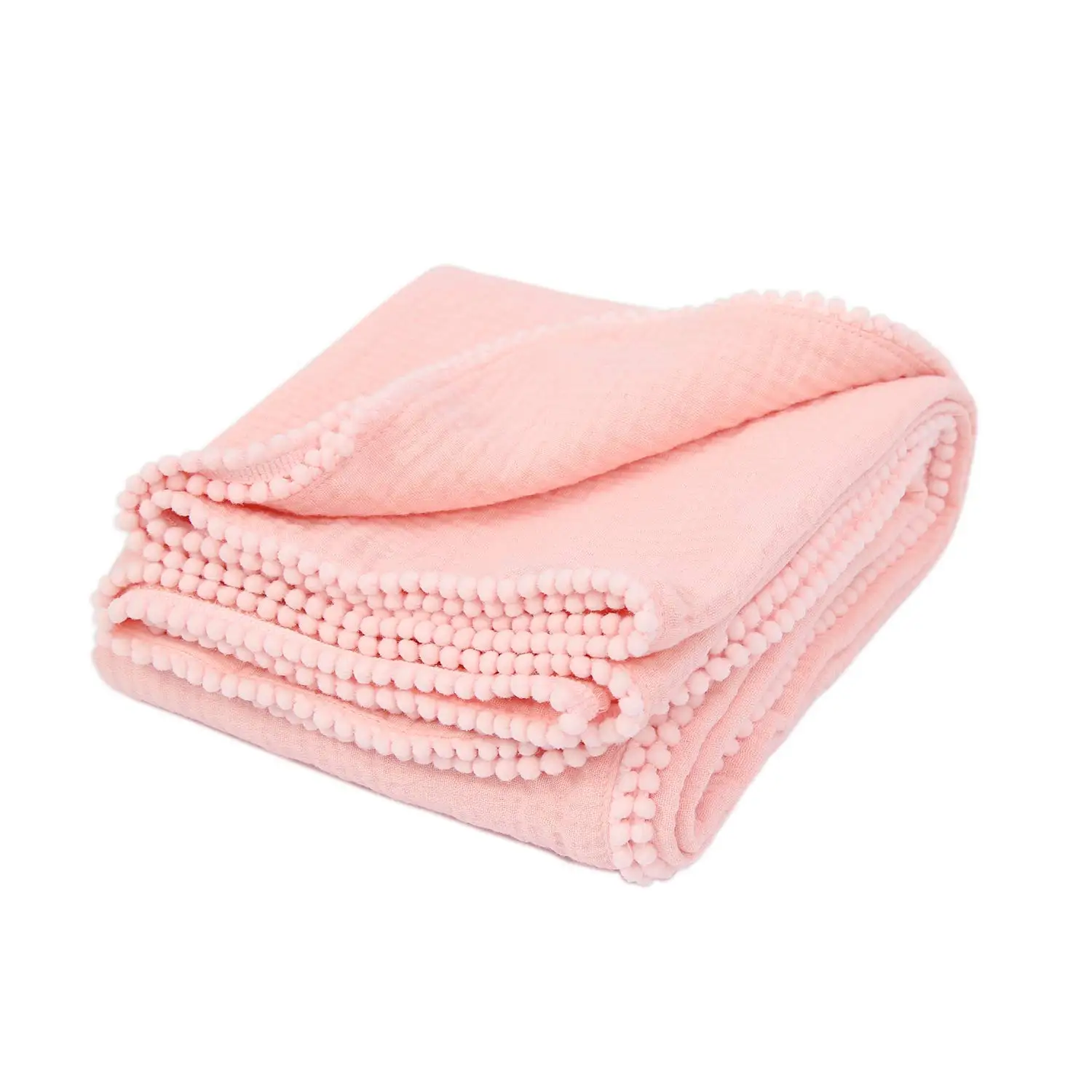 Kids Home Store Pink White Newborn Blanket Pom Pom Swaddle Cotton