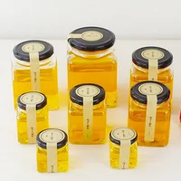 

Square 200ml clear honey glass jar glass bottle for food storage with metal Screw Lid