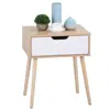 White/Brown Wooden Side End Table with Storage Drawer Solid Wood Legs Living Room Furniture