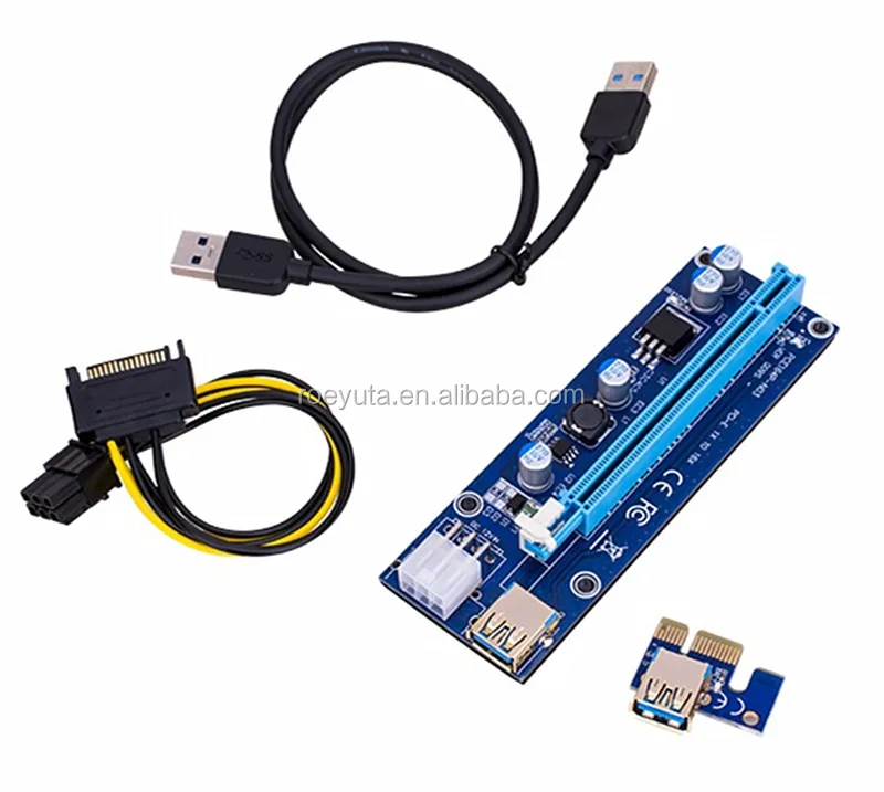 

009S PCI-E Riser 1X to 16X 6pin pcie USB 3.0 Card, Blue