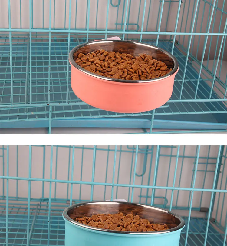 Pet Dog Bowls That Attach To Crate Stainless Steel Hanging Pet Cage