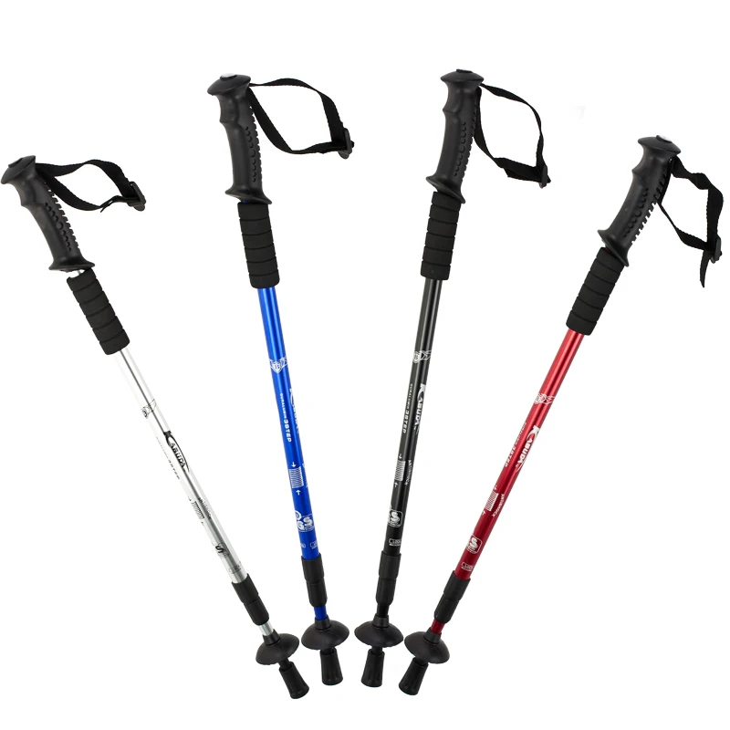 

Outdoor Camping Hiking Climbing 3 Sections 66-135cm 6061 Aluminum Alloy Ultralight Nordic Walking Stick Trekking Poles, Black/red/blue/silver