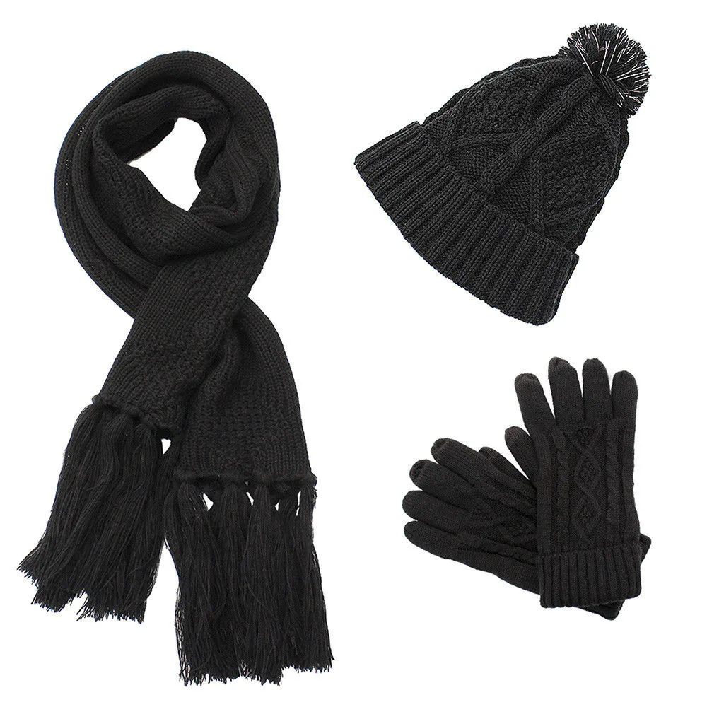 Plain Woman Gloves Winter Set Custom Reflective Fashion Knit Beanie Hat ...