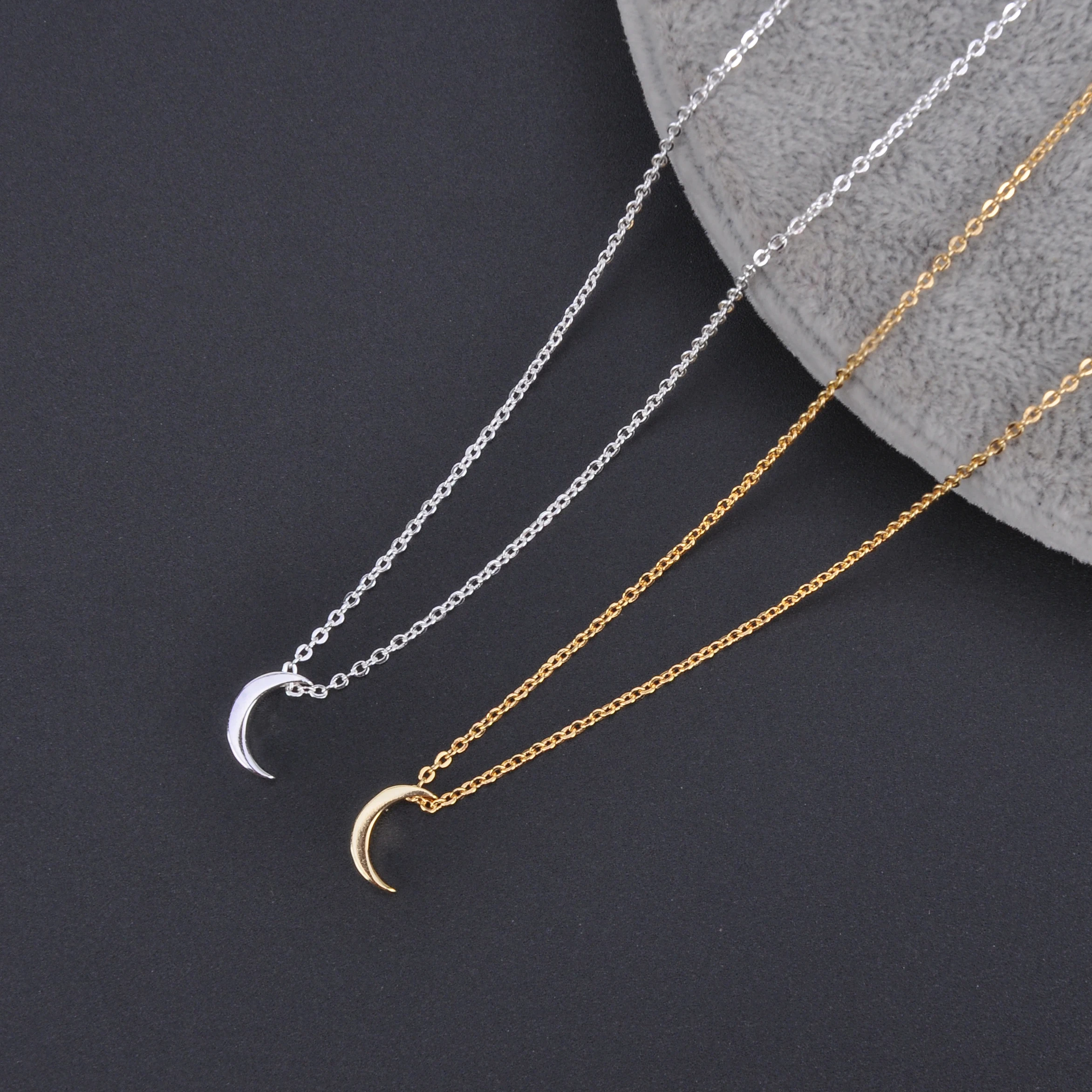 

Minimalist tiny dainty little charm jewelry pendant 14k gold plated crescent moon necklace, 14k gold/sliver/platinum