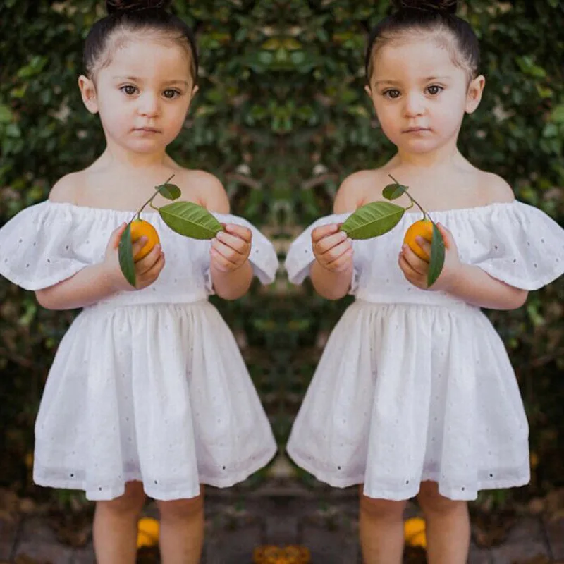 

Children's Clothing Baby Girls Dresses White Off-shoulder Frocks