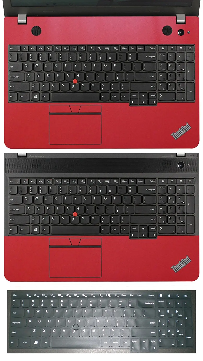 3 in 1 Full + Half Wrist Palmrest Touchpad Trackpad Sticker Skin + Keyboard Cover Protector for 15.6" Lenovo Thinkpad E550 (shimmery red palmrest sticker+half palmrest sticker+black keyboard skin)