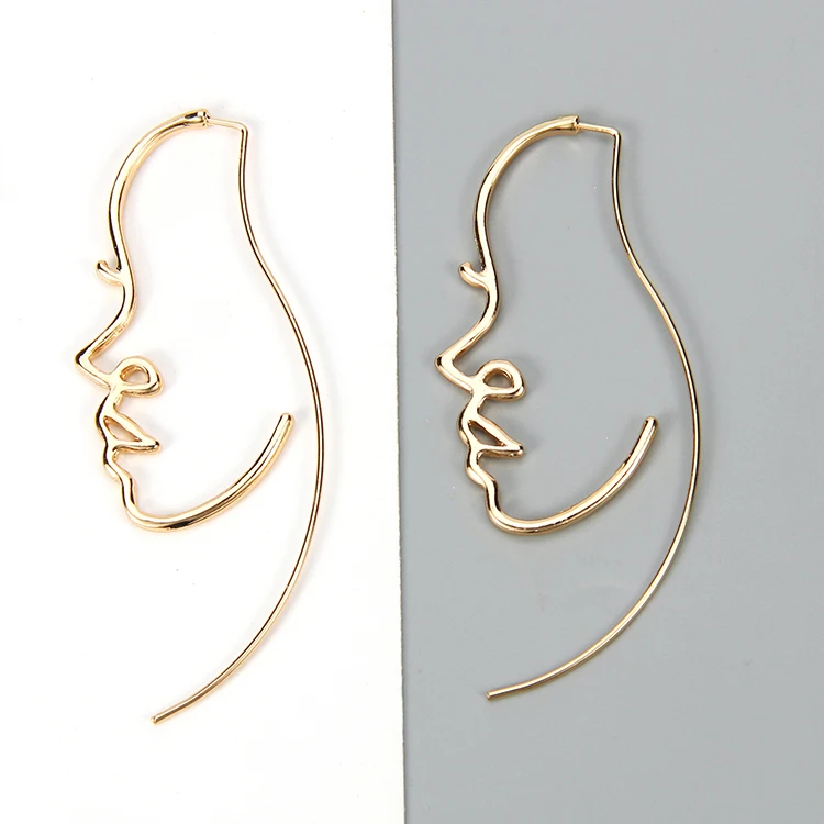 

2019 New trend INS Funny Hollowed out face silver plated Gold earrings for women, As picture