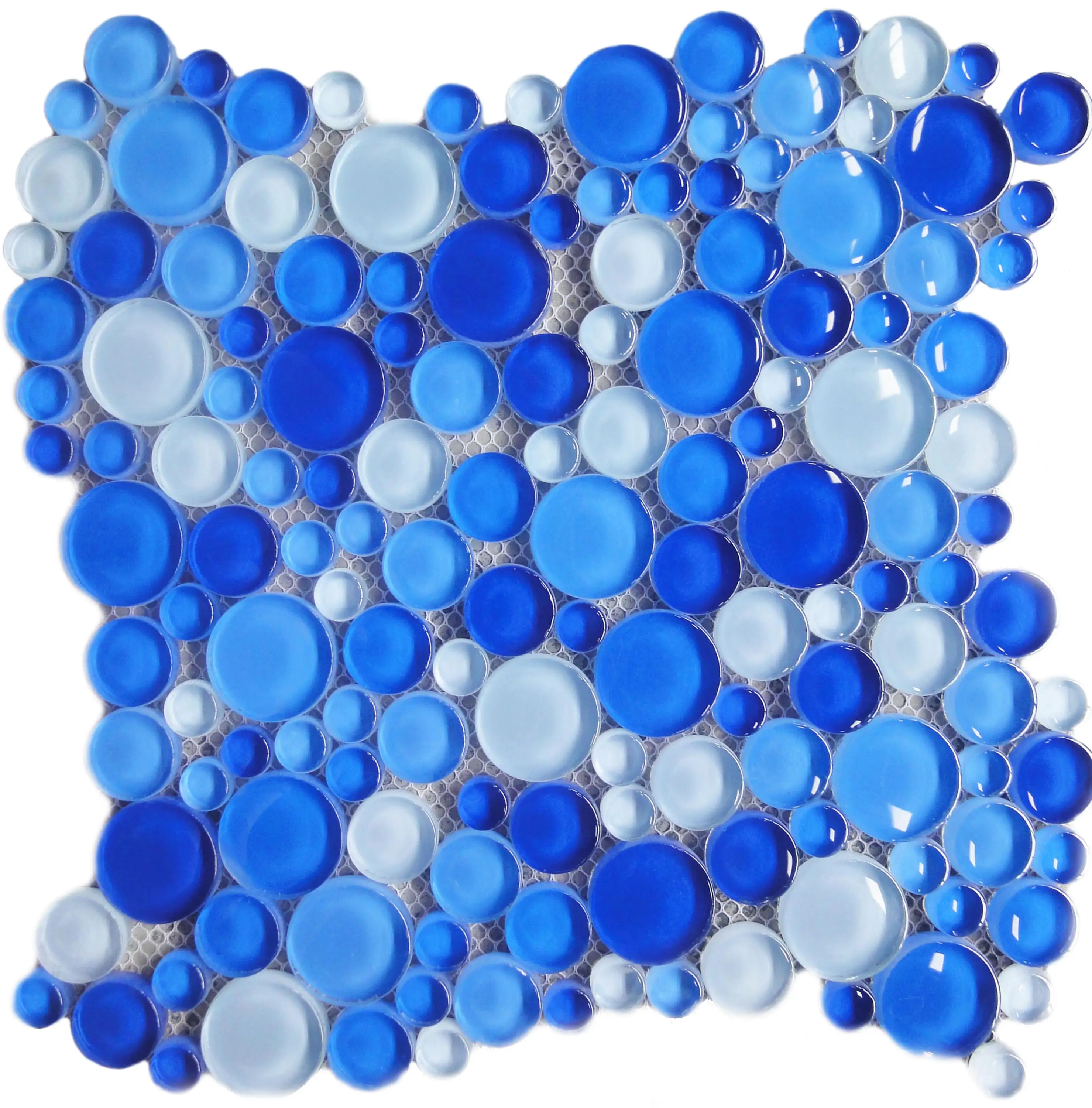 Aqua Bubble Round Blue Glass Mosaic Tile, Blue Glass Mosaic, Blue Mosaic Tiles