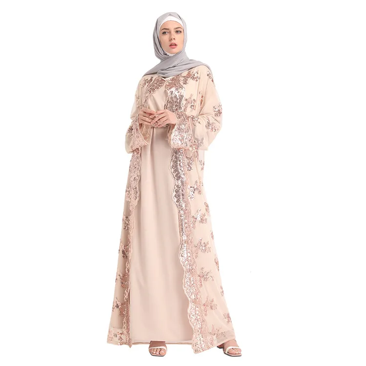 

High Quality Manufacturer Beige front Open Abaya with lace in Stock, Beige;black;white