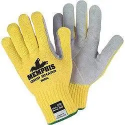 Memphis Glove Medium Yellow Grip Sharp 7 gauge Leather High Comfort Level Cut Resistant Gloves With Knit Wrist, Cotton Lined, Leather Coating And Kevlar Brand Fiber Shell - 1 PR