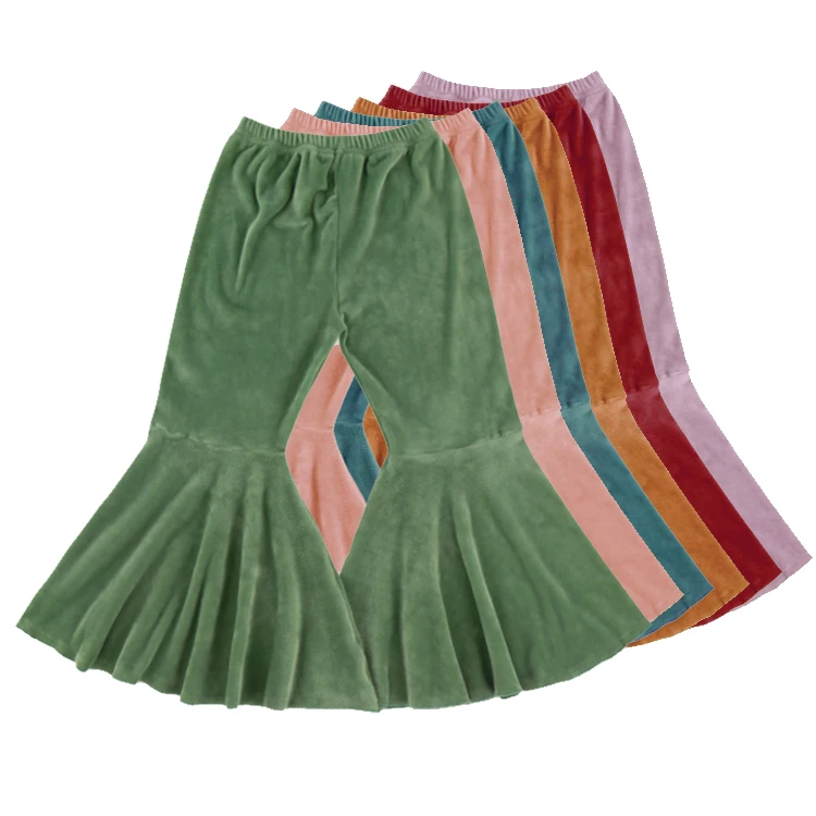 Autumn Spring winter Western Gold Velvet Kids Children Girls Ruffles Flares Pants