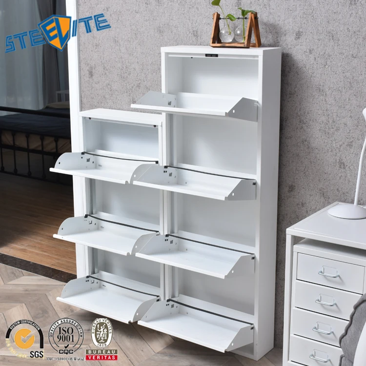 White Metal Shoe Storage Cabinet 4 