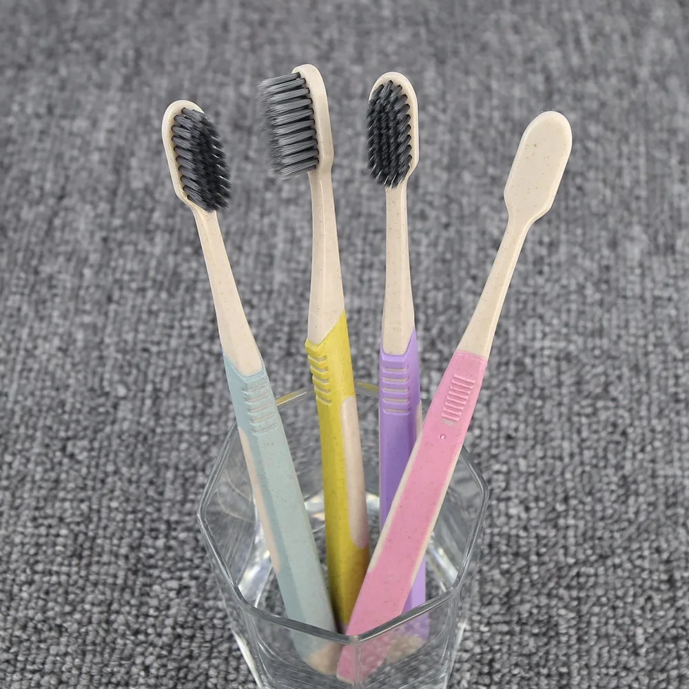 
Dental Care Biopolymer Toothbrush With Charcoal Filaments Wheat Fiber Tooth Brush 