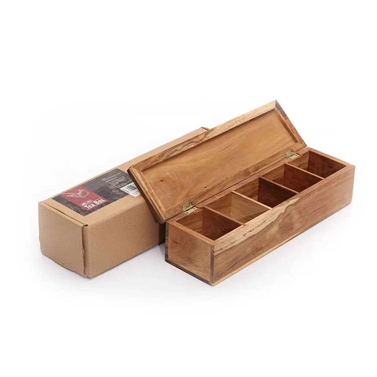 Large Size 5 Sections Natural Acacia Wood Tea Storage Box Holder Buy Acacia Wood Tea