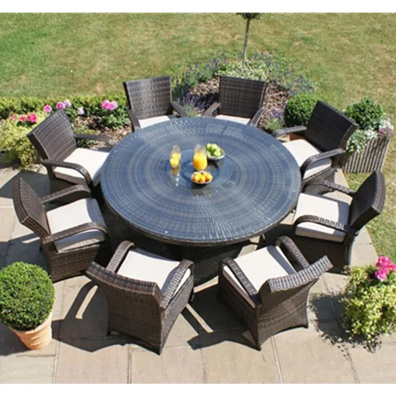 
New creation PE rattan outdoor garden furniture 8 pieces rattan chairs large round wicker table  (60792750473)