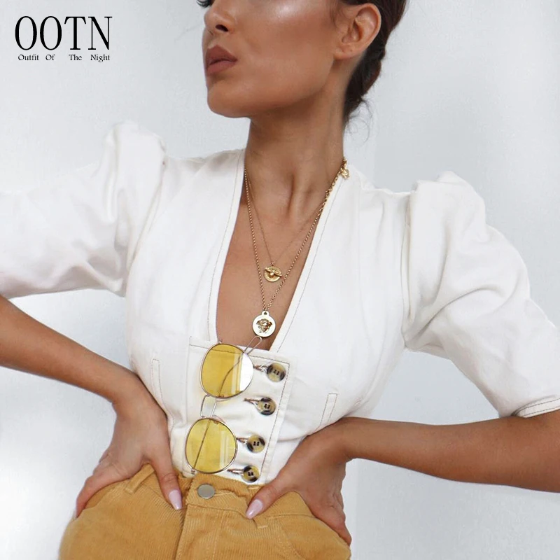 OOTN 2020 Fashion Puff Short Sleeve Square Collar Chic Crop Top Female Sexy Chemise Femme Summer White Shirt Women Tunic Blouses
