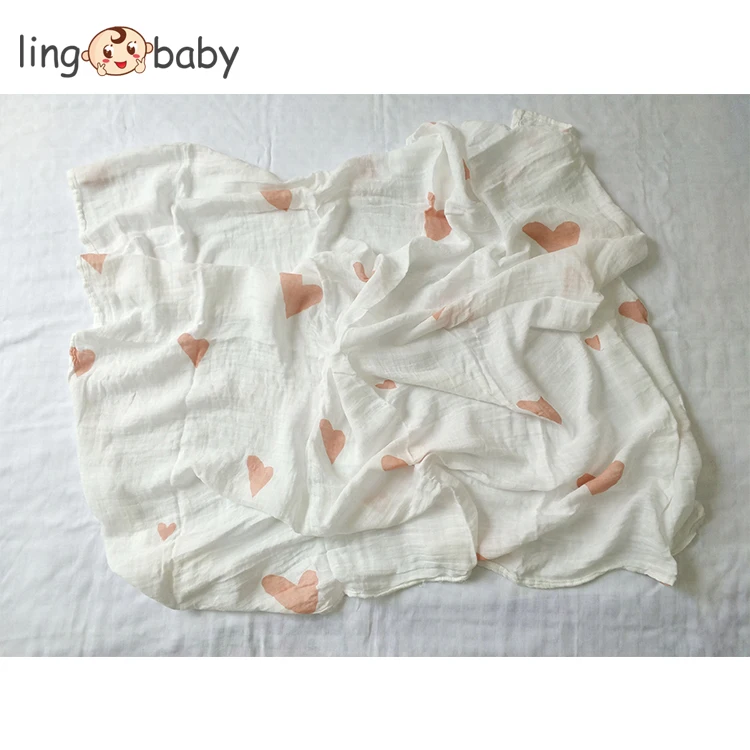 

Bamboo Baby Muslin Squares Wraps Swaddle pink heart printed, N/a