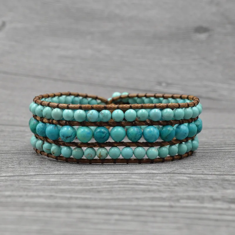 

Natural Turquoise Leather Bracelet Accessories Bohemia Jewelry Bracelet
