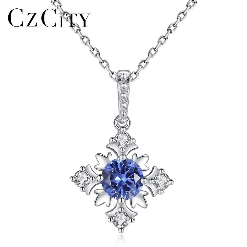 

CZCITY Christmas Gift Snowflake Gemstone Pendant Necklace for Women Fine Jewelry Cute Pendants