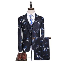 

2019 latest design printing TR fabric 3 piece slim fit coat pant men suit for groom wedding