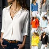 2019 Spring and Summer Fashion Long Sleeve Deep V button chiffon women open shirt with Plus Size and 8 Colors