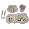 2019 Amazon Children's tableware bamboo fiber set 5-pieces baby green tableware plate fork spoon bowl gift box tableware