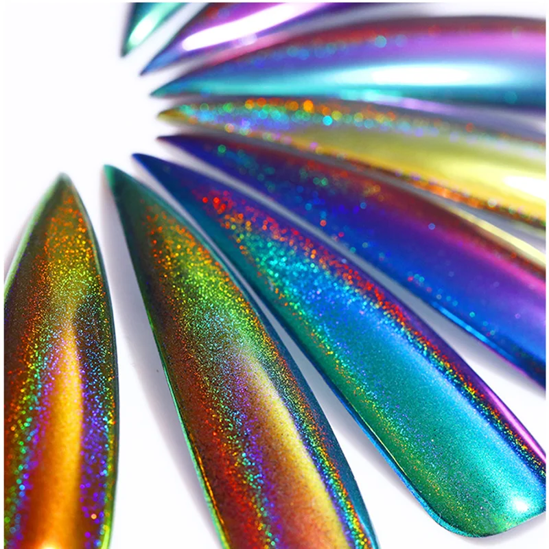 

0.2 G Peacock Holographic Mirror Effect Chameleon Nail Art Chrome Pigment Powder for Nails Decorations, 12 colors