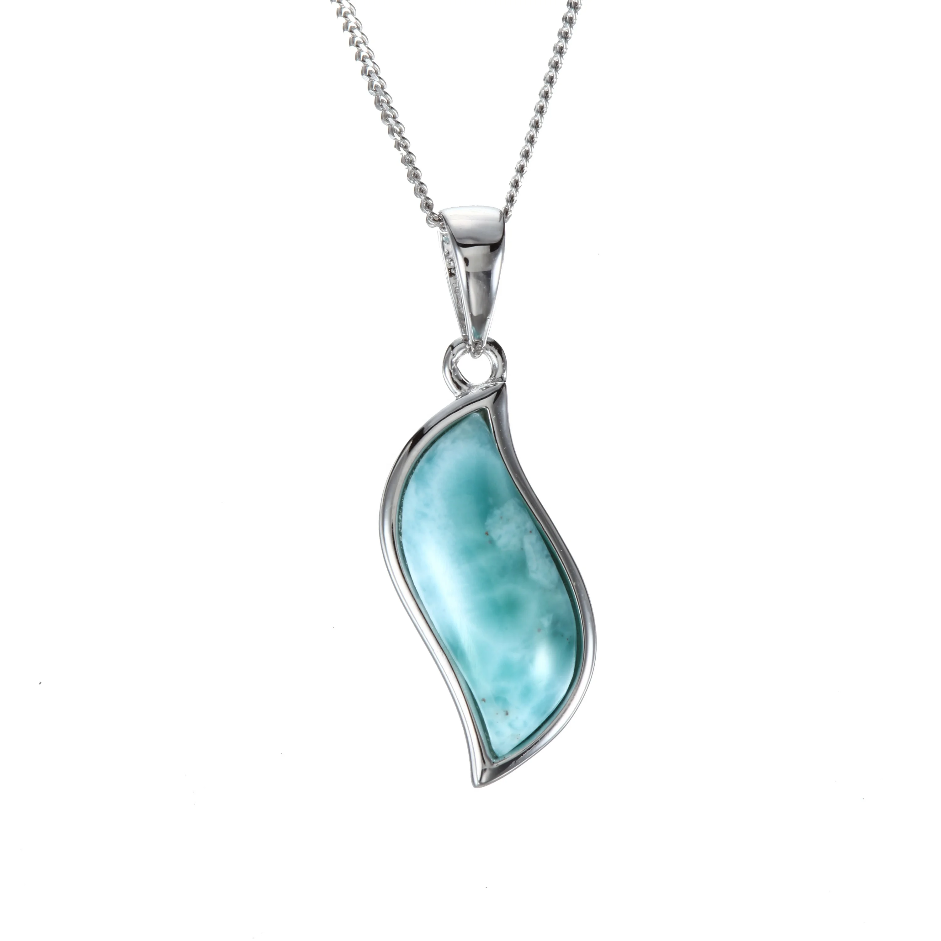 

925 Sterling Silver Jewelry Necklace Gemstone beautiful deep blue larimar pendant