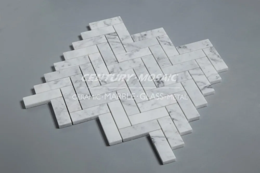 Herringbone Polished Carrara White Marble Mosaic Floor Tile (2)